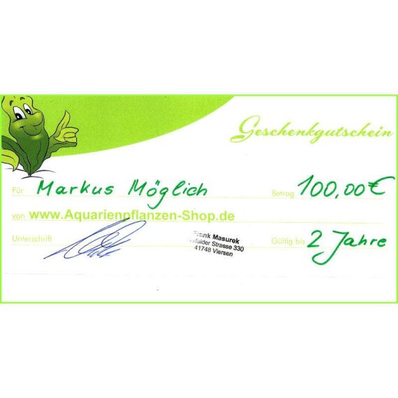 Geschenkgutschein für Aquarienpflanzen im Wert von 100 EURO