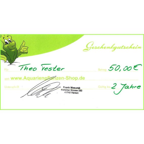 Geschenkgutschein für Aquarienpflanzen im Wert von 50 EURO